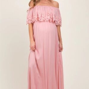 Pinkblush Off-Shoulder Pink Lace Maxi Dress